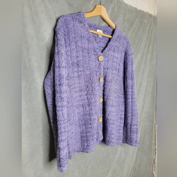 Alps Fuzzy Knit Cardigan Sweater Large Periwinkle Purple Cozy Chunky Wool Blend - Picture 5 of 10